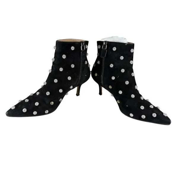 Stuart Weitzman Carine Crystal Black Suede Ankle Boots US 5 - Picture 6 of 11